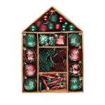 Set 70 de ornamente brad Kring, diverse forme si dimensiuni, Verde/Rosu