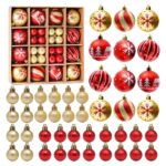 Set 44 globuri brad Craciun, 6 cm, plastic, MunDeir®, Rosu/Auriu