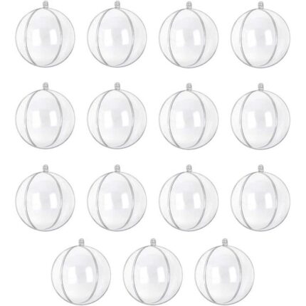 Set 15 globulete din plastic, demontabile, pentru bricolaj, decor pom de Craciun, transparente, 60 mm