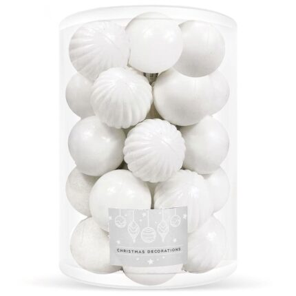 Set globuri de Craciun, 20 bucati, 5 modele, 6cm, alb+
