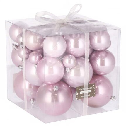 Set globuri de Craciun, 37 bucati, 3-8cm, roz