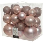 Set 26 globuri Craciun Decoris, plastic, 10 cm, roz pal