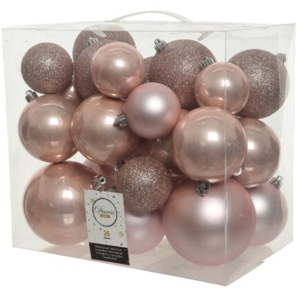 Set 26 globuri Craciun Decoris, plastic, 10 cm, roz pal