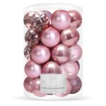 Set globuri de Craciun, 30 bucati, 6 modele, 8cm, roz