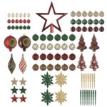 Set 92 de ornamente brad Kring, diverse forme si dimensiuni, Verde/Rosu/Auriu