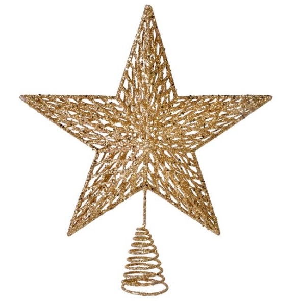 Varf pentru bradul de Craciun, stea cu sclipici, auriu, 33 cm