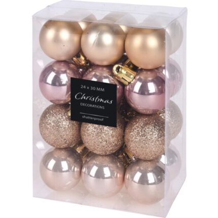 Set 24 globuri Home&Styling, plastic, 3 cm, auriu/roz