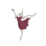 Set 4 ornamente pentru bradul de Craciun, balerina cu sclipici roz, 14 cm