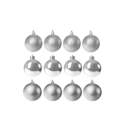 Set 12 Globuri Argintii de Craciun, 6 cm