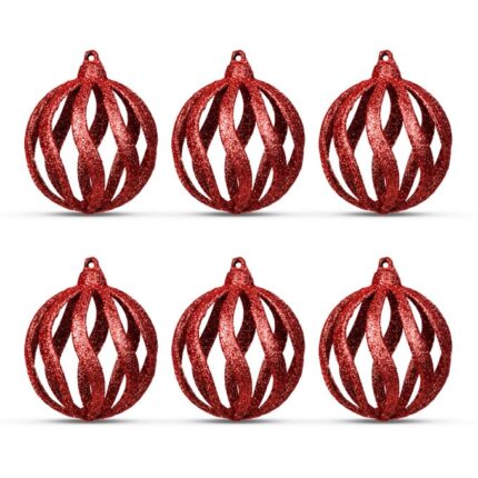 Set globuri rosii stralucitoare, 7 cm, 6 buc