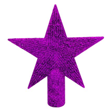 Varf pentru brad Craciun Shopiens® in forma de stea mov cu aspect glitter, 15 cm