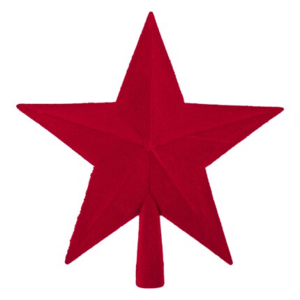 Varf pentru brad Craciun in forma de stea, rosie cu aspect catifelat, 23 cm