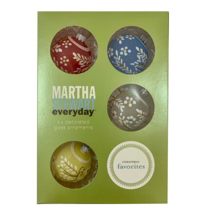 Set 6 globuri clasice din sticla suflate si pictate manual, Argcoms, Fabrica lui Mos Craciun, Martha Stewart, Model 3, Multicolore, 60 mm, Sferice