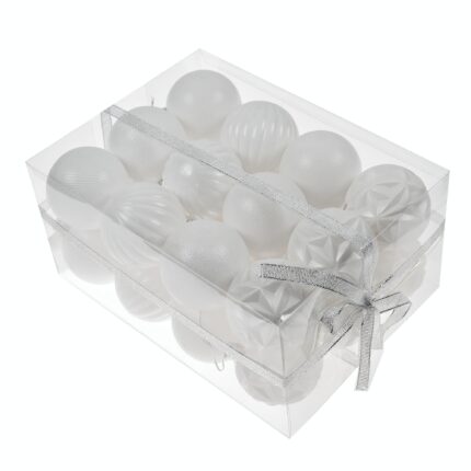 Set 24 Globuri de Craciun albe cu modele diferite, pentru interior sau exterior, ATS
