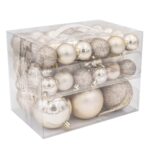 Set Globuri de Craciun Bej, Mat Stralucitoare Glitter 4-6-8cm - 44buc