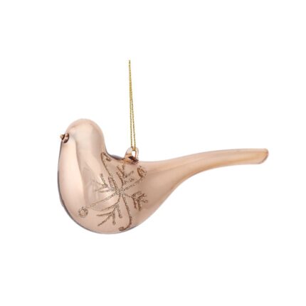 Glob de Craciun, Villa Italia, Sticla, Forma pasare, 15 cm, Bej