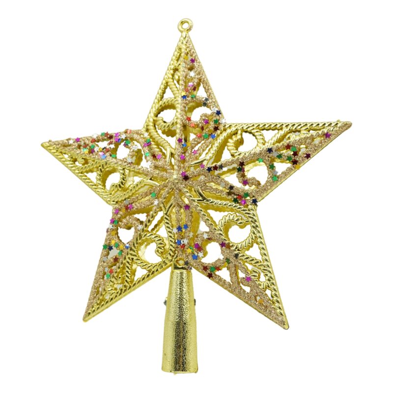 Varf decorativ de brad, Auriu, Roz, in forma de Stea, design spiralat, din Plastic, 19 cm x 21 cm, Interior,Exterior, Flippy