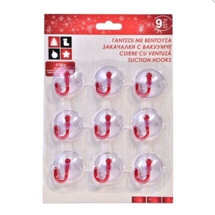 Set 9 ventuze cu carlig pentru agatat decoratiuni si instalatii, rosu