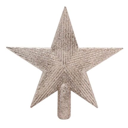 Varf pentru bradul de Craciun, stea cu sclipici, sampanie, 22 cm