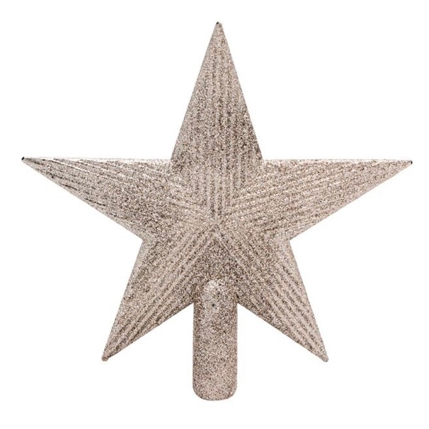 Varf pentru bradul de Craciun, stea cu sclipici, sampanie, 22 cm