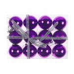 Set 12 globulete de Craciun, model uni, mat/lucios, mov, D 6 cm