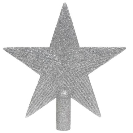 Varf pentru bradul de Craciun, stea cu sclipici, argintiu, 22 cm