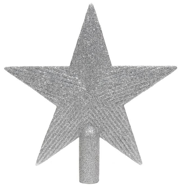 Varf pentru bradul de Craciun, stea cu sclipici, argintiu, 22 cm