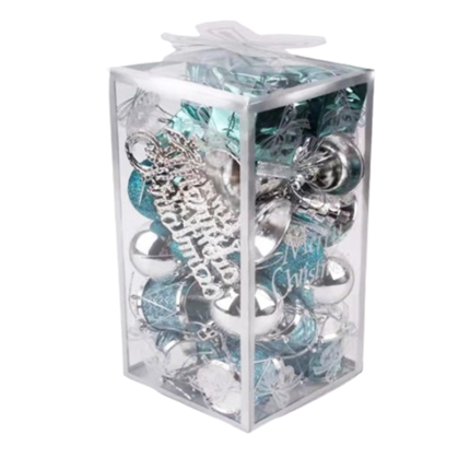 Set de Podoabe Craciun Sunmostar, plastic, albastru lac si argintiu, 10x10x20cm