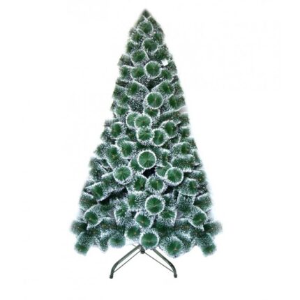Brad artificial de Craciun cu varfuri albe NOVOKIDS PineTree, Cu ace lungi, Coroana bogata, Inaltime 240 cm, Suport inclus, Pom de Craciun, Ecologic, Alb cu Verde