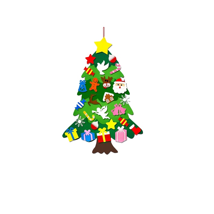 Set de brad pentru Craciun cu 26 de ornamente detasabile Blazor, pasla, multicolor, 70 x 98 cm