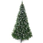 Brad Artificial de Craciun Imperial Verde/Alb cu Conuri Naturale si Cristale de Zapada pe Varfuri 180cm