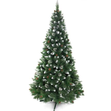 Brad Artificial de Craciun Imperial Verde/Alb cu Conuri Naturale si Cristale de Zapada pe Varfuri 180cm