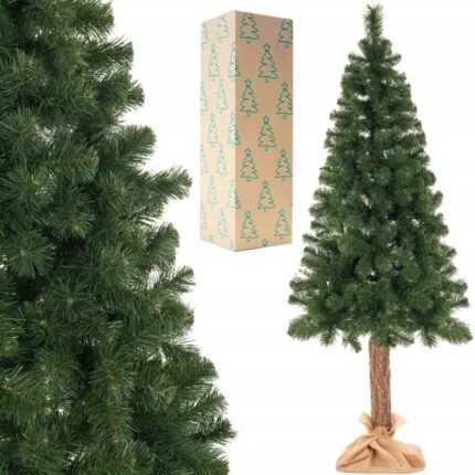 Brad artificial Christmas Deluxe by Sersimo, cu suport pe trunchi de lemn, Nature, 220 cm