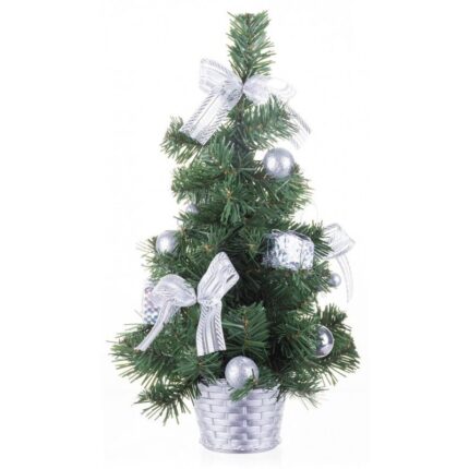 Brad artificial de Craciun MagicHome, impodobit, argintiu, funda, 40 cm
