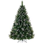 Brad Artificial de Craciun cu Conuri, Decoking Aspect Nins, Suport Inclus, 220 cm, Verde/Alb