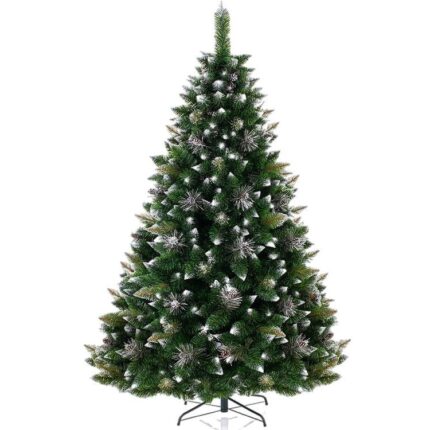 Brad Artificial de Craciun cu Conuri, Decoking Aspect Nins, Suport Inclus, 220 cm, Verde/Alb