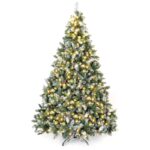 Brad de Craciun artificial Yorbay, lumini LED, zapada alba si conuri de pin, 150 cm