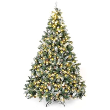 Brad de Craciun artificial Yorbay, lumini LED, zapada alba si conuri de pin, 150 cm