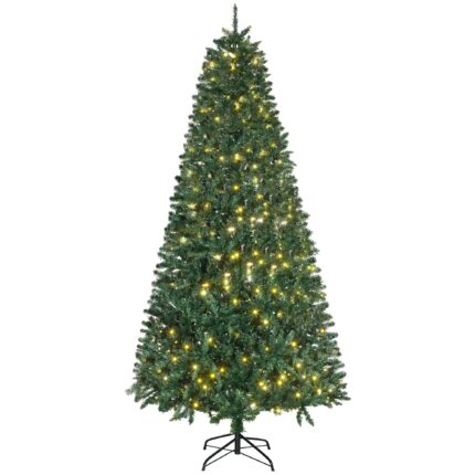 Brad de Craciun artificial HOMCOM 225cm, 450 LED lumini albe calde, 1146 ramuri, verde, baza metalica pliabila