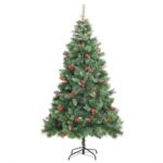 Pom Craciun artificial cu balamale vidaxl, conuri, fructe rosii, 180 cm, 5.3 Kg