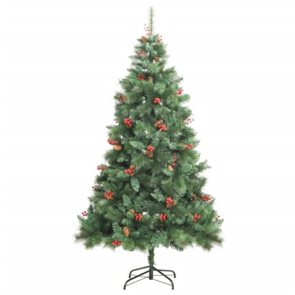 Pom Craciun artificial cu balamale vidaxl, conuri, fructe rosii, 180 cm, 5.3 Kg