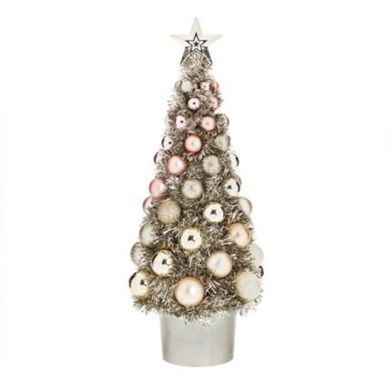 Brad de Craciun artificial, decorat cu globuri Roz, Bej, 40 cm
