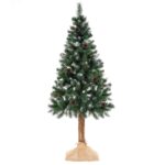 Brad artificial Christmas Deluxe by Sersimo, cu suport pe trunchi de lemn, Snow, 220cm