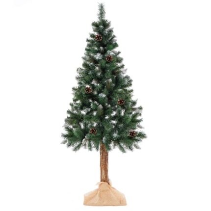 Brad artificial Christmas Deluxe by Sersimo, cu suport pe trunchi de lemn, Snow, 220cm