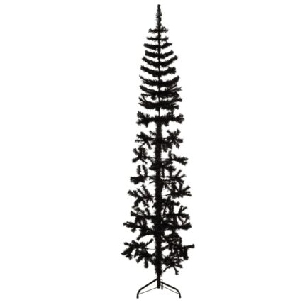 Jumatate brad de Craciun subtire cu suport vidaxl, negru, 180 cm, 1 kg