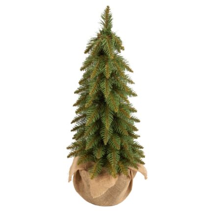 Brad artificial Verde Slim 120cm cu suport din lemn natural cu iuta
