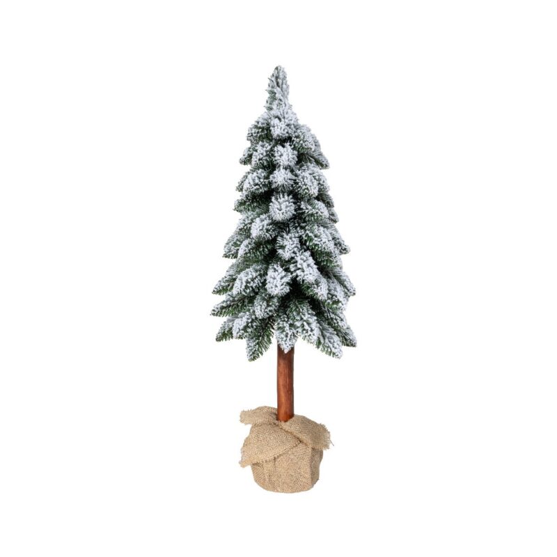 Brad artificial Canadian Frost, 80 cm, trunchi inalt din lemn natural 100% FSC, ace 3D, diametru 30 cm, cu zapada