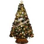 Set Pom de Craciun Artificial, Deluxe, PVC Ignifug, cu Accesorii si Iluminare LED, Auriu, 120cm