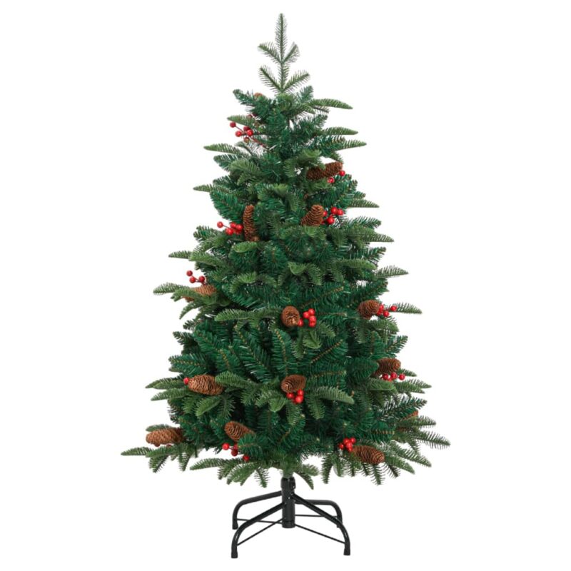 VidaXL Pom Craciun artificial cu balamale, conuri, fructe rosii 120 cm