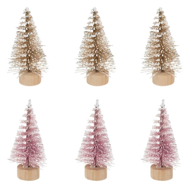 Set Brazi Decorativi Craciun, Glitter, Roz Bej Sampanie, 7cm, 6 Bucati